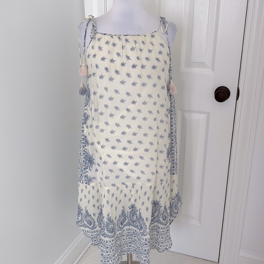 Sea New York Blue/Cream Paisley Tassel Strap Gauze Dress